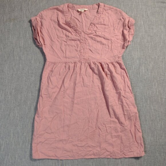 Briggs Womens Linen Blend VNeck Short Sleeve Dress Size Medium Rose Pink Pastel - Picture 1 of 14